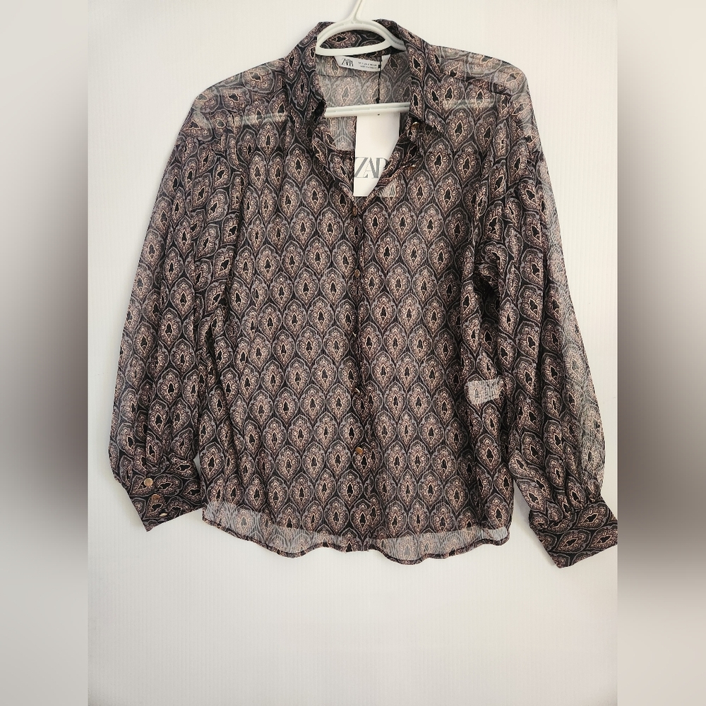 Zara Women's Black Sheer Patterned Top | NWT Size Small